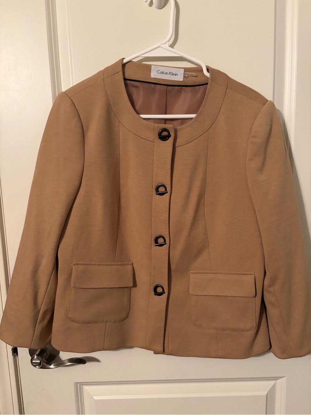 Calvin Klein Women's Camel Round-Neck Button Blazer